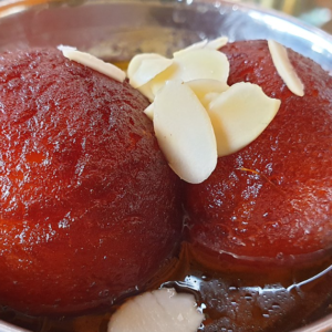 Gulab Jamun (2 Pcs) Condensed Milk dumpling in Sweet Syrup 2 pcs with optional WalnutsÂ